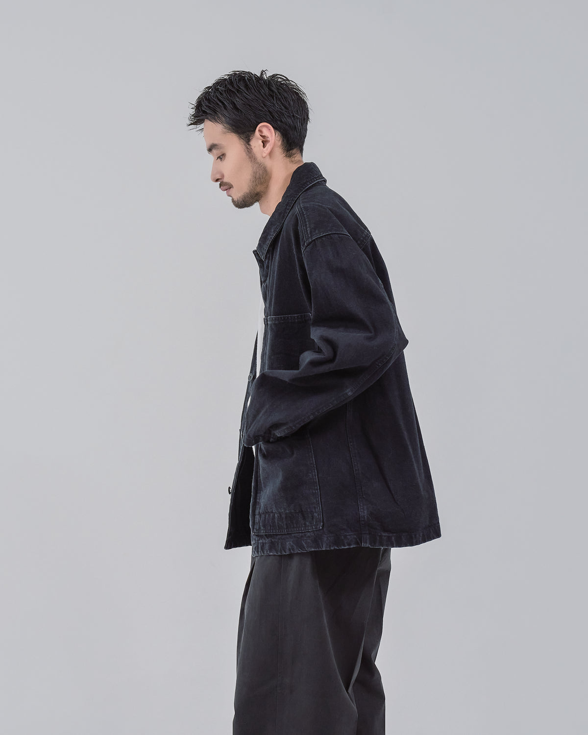 Relaxed Fit Denim Jacket -black-（13）