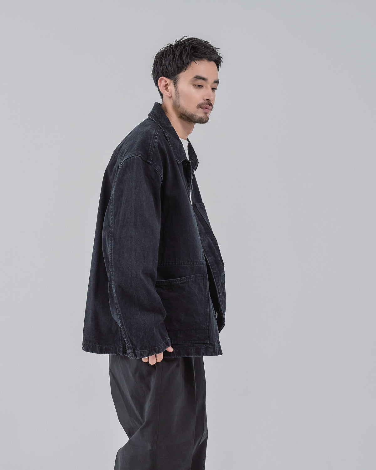 Relaxed Fit Denim Jacket -black-（15）