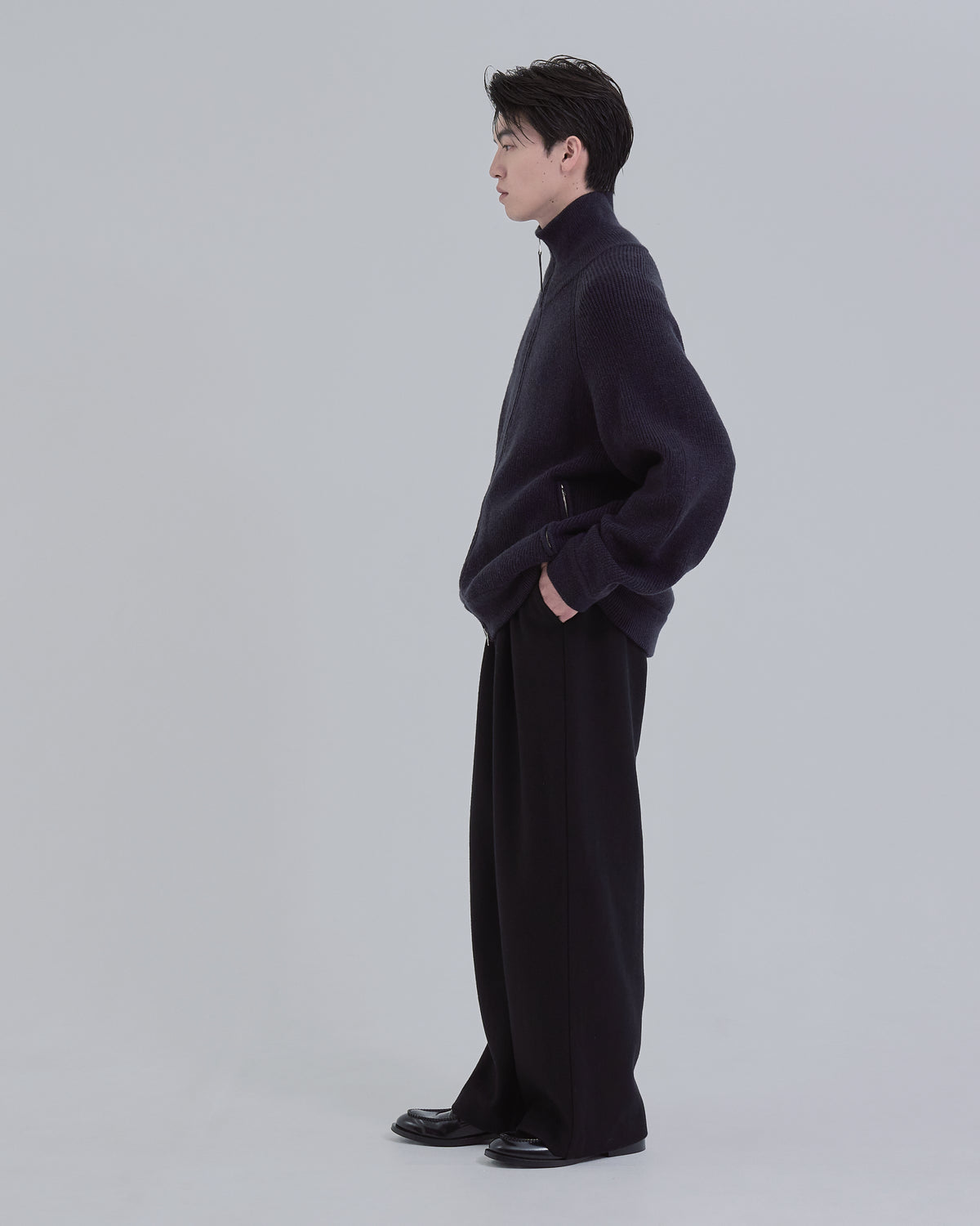Double Zip Rib Driver's Knit -navy-