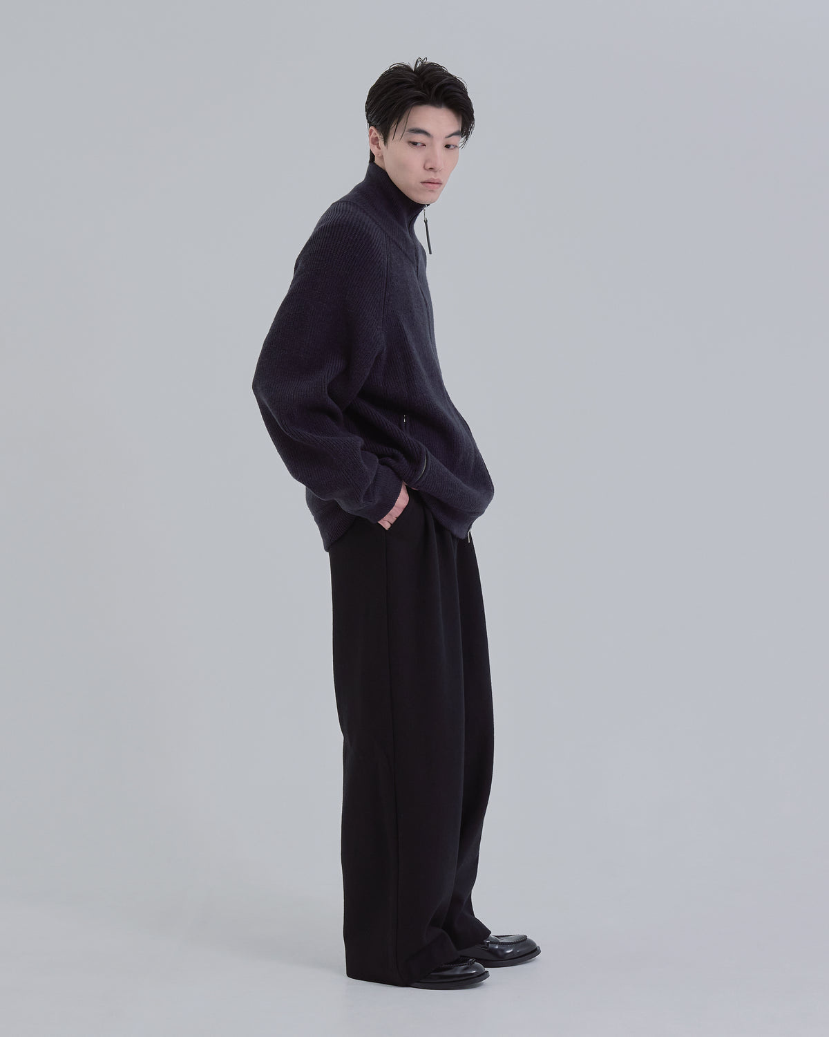 Double Zip Rib Driver's Knit -navy-