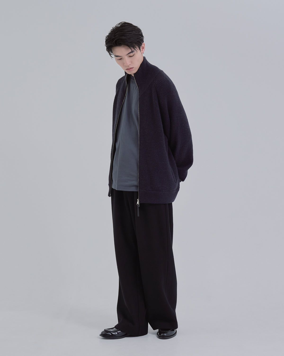 Double Zip Rib Driver's Knit -navy-