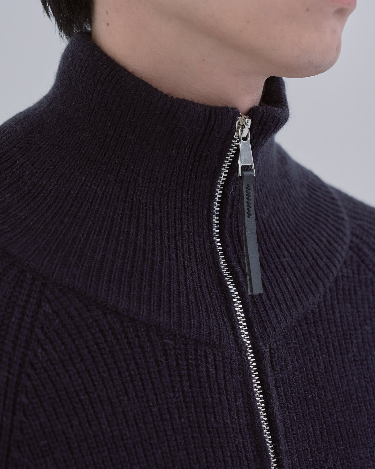 Double Zip Rib Driver's Knit -navy-