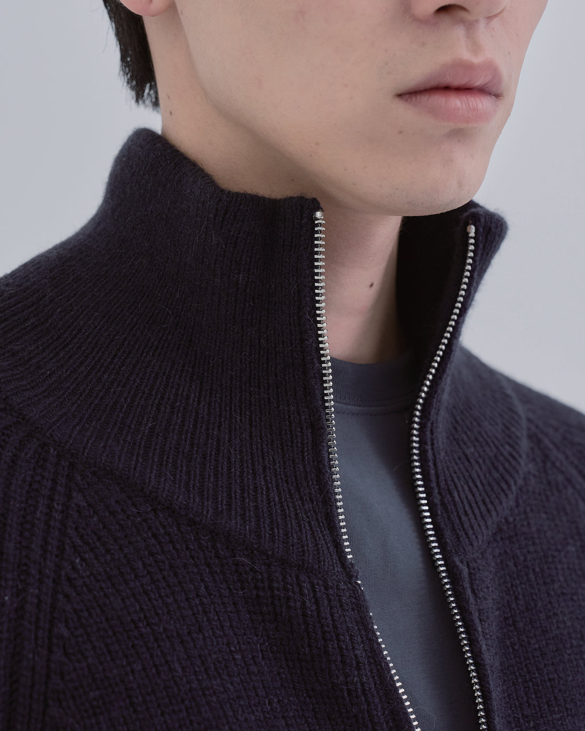 Double Zip Rib Driver's Knit -navy-