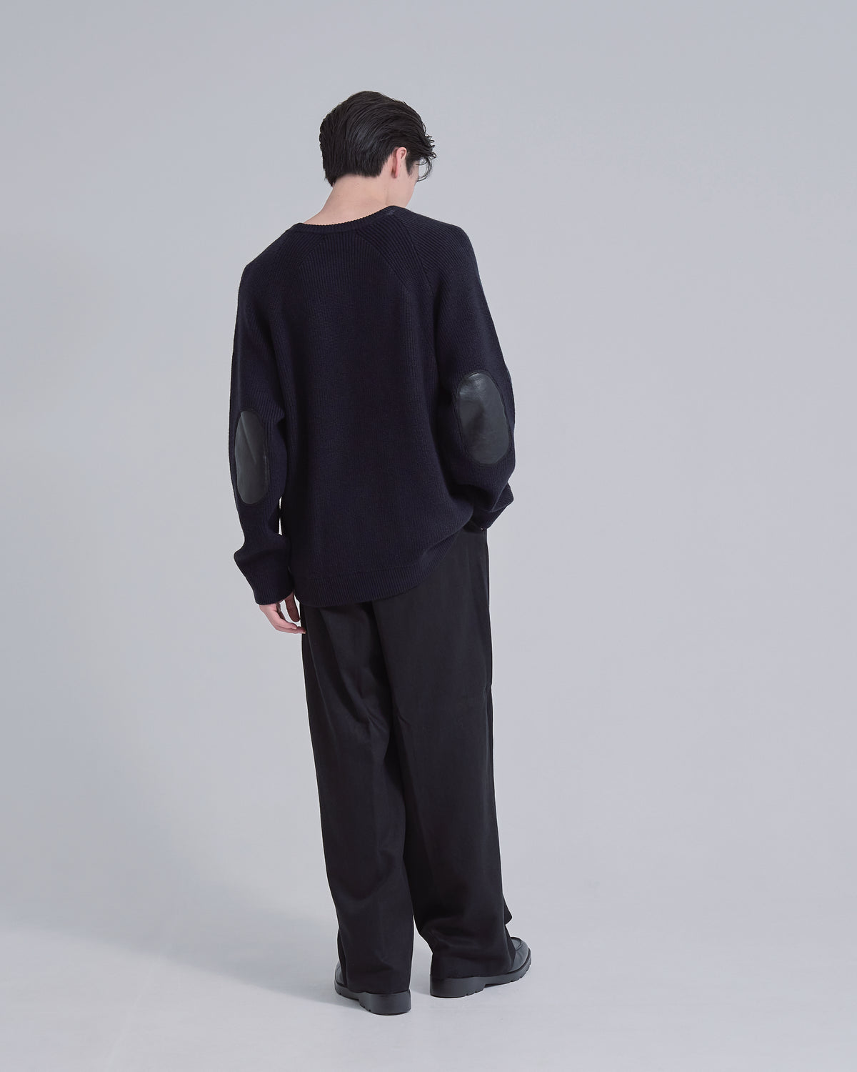 Elbow Patch Rib Crewneck Knit -navy-