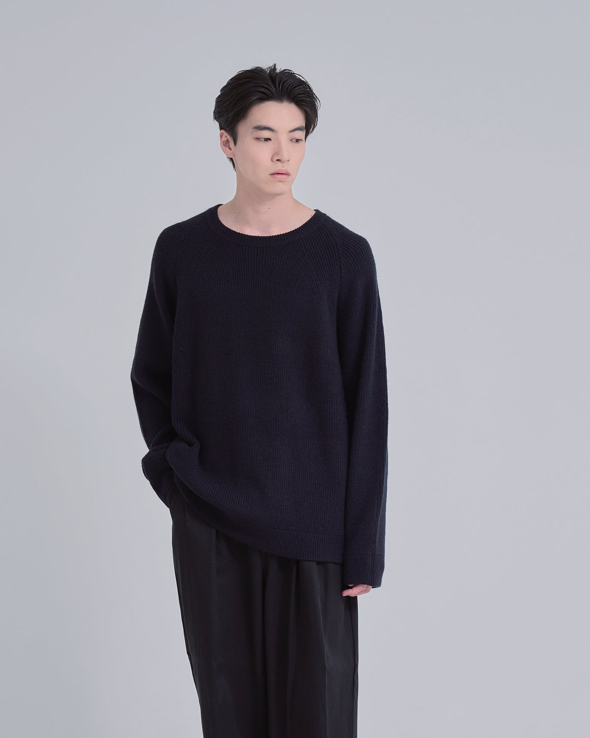 Elbow Patch Rib Crewneck Knit -navy-
