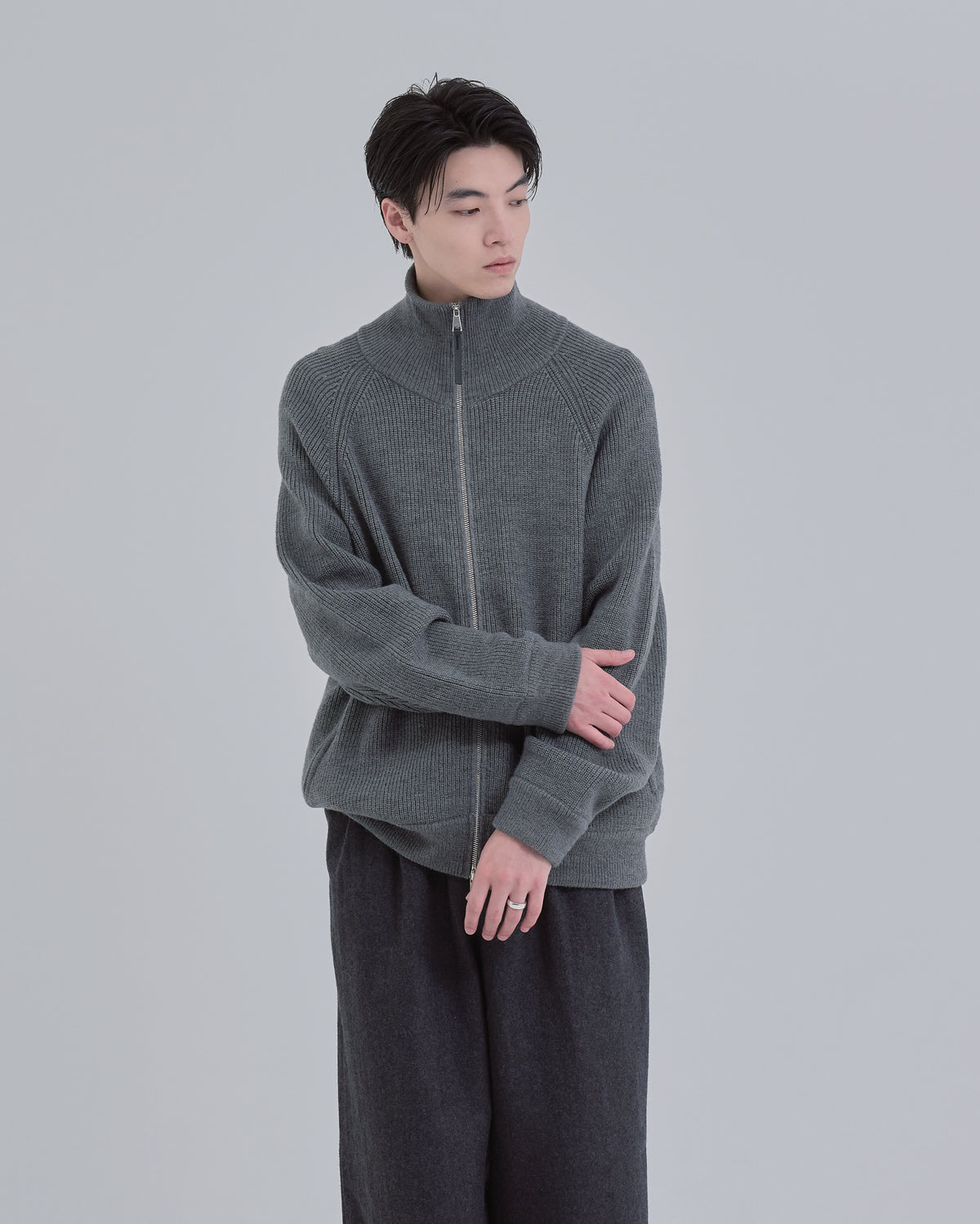Double Zip Rib Driver's Knit -gray-