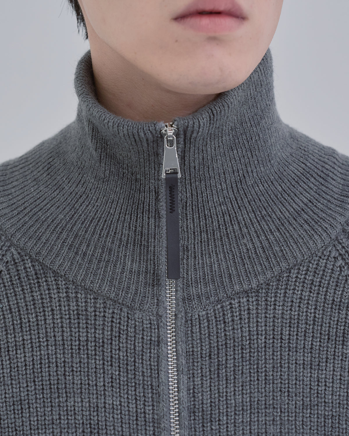 Double Zip Rib Driver's Knit -gray-