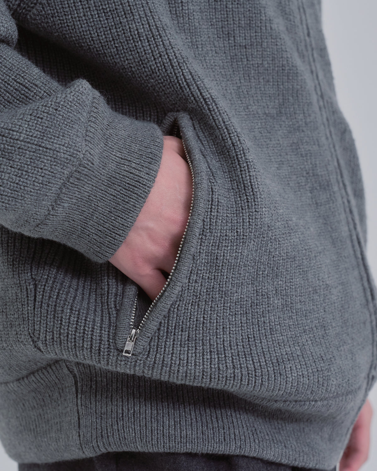 Double Zip Rib Driver's Knit -gray-
