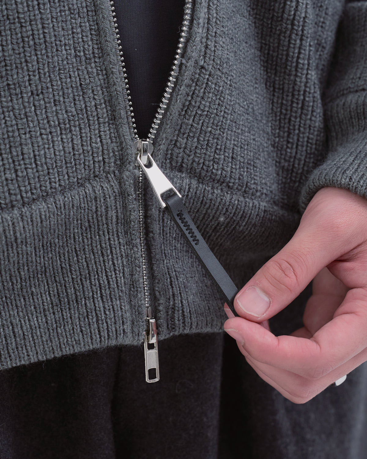 Double Zip Rib Driver's Knit -gray-