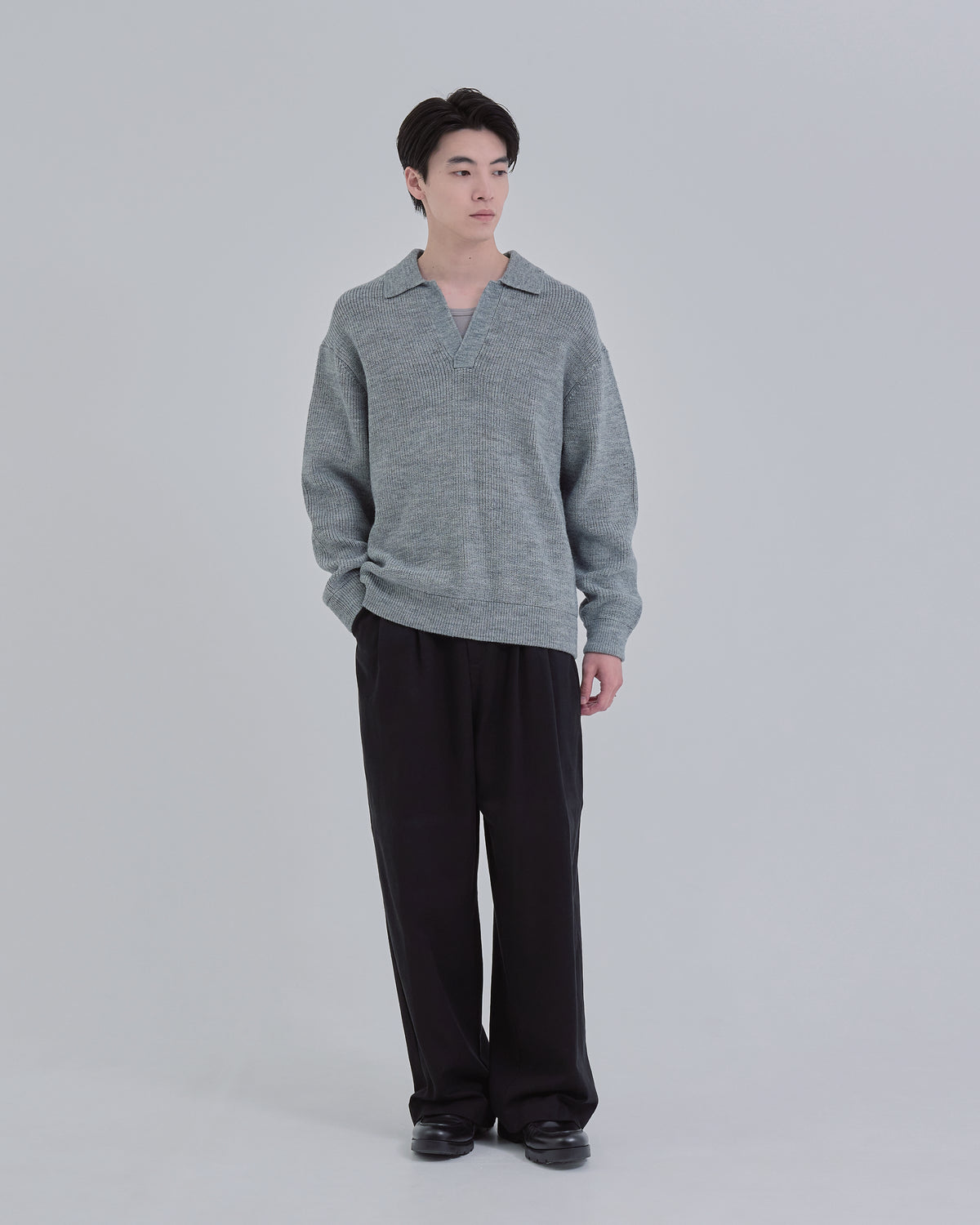 Wide Rib Skipper Knit -gray-