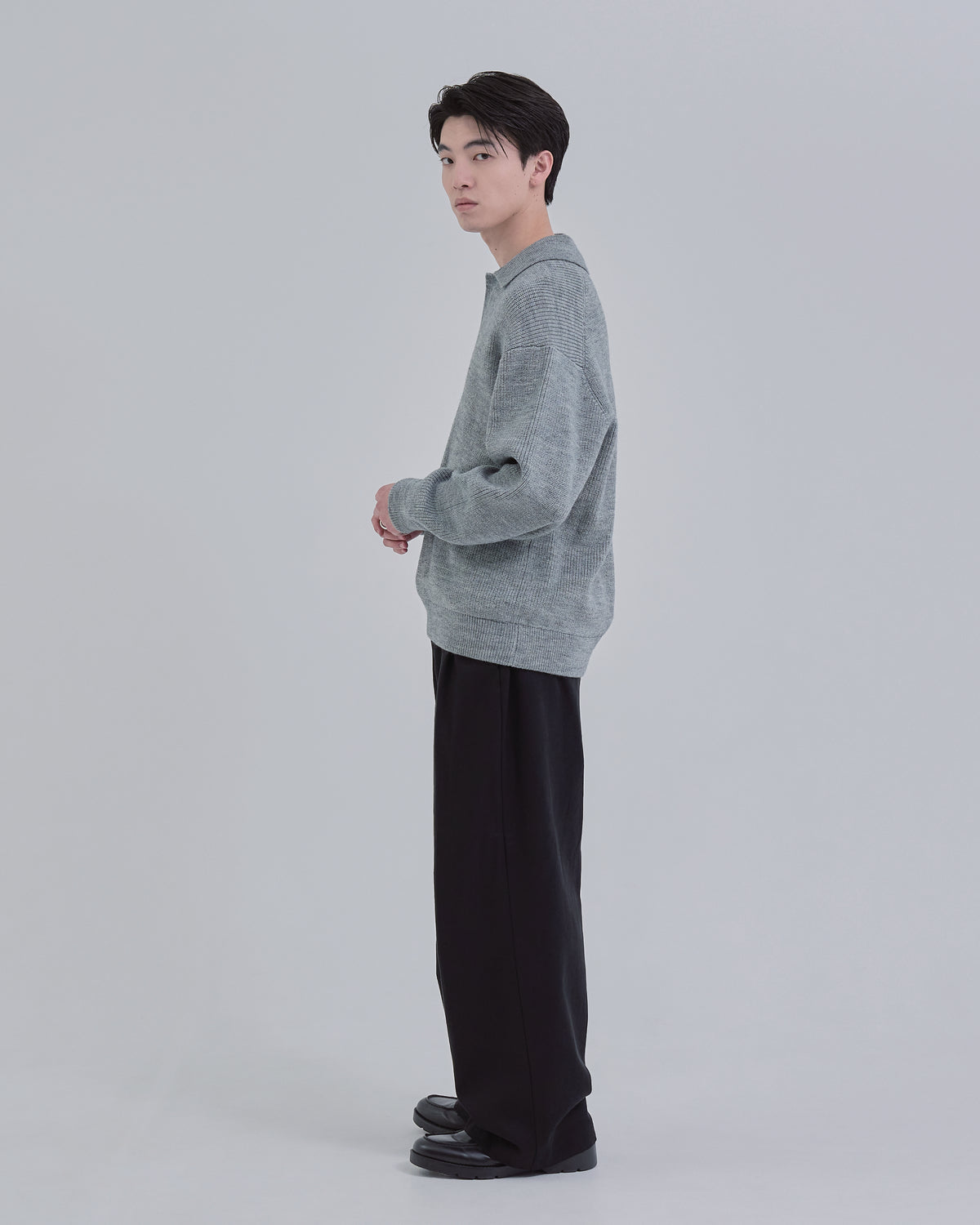 Wide Rib Skipper Knit -gray-