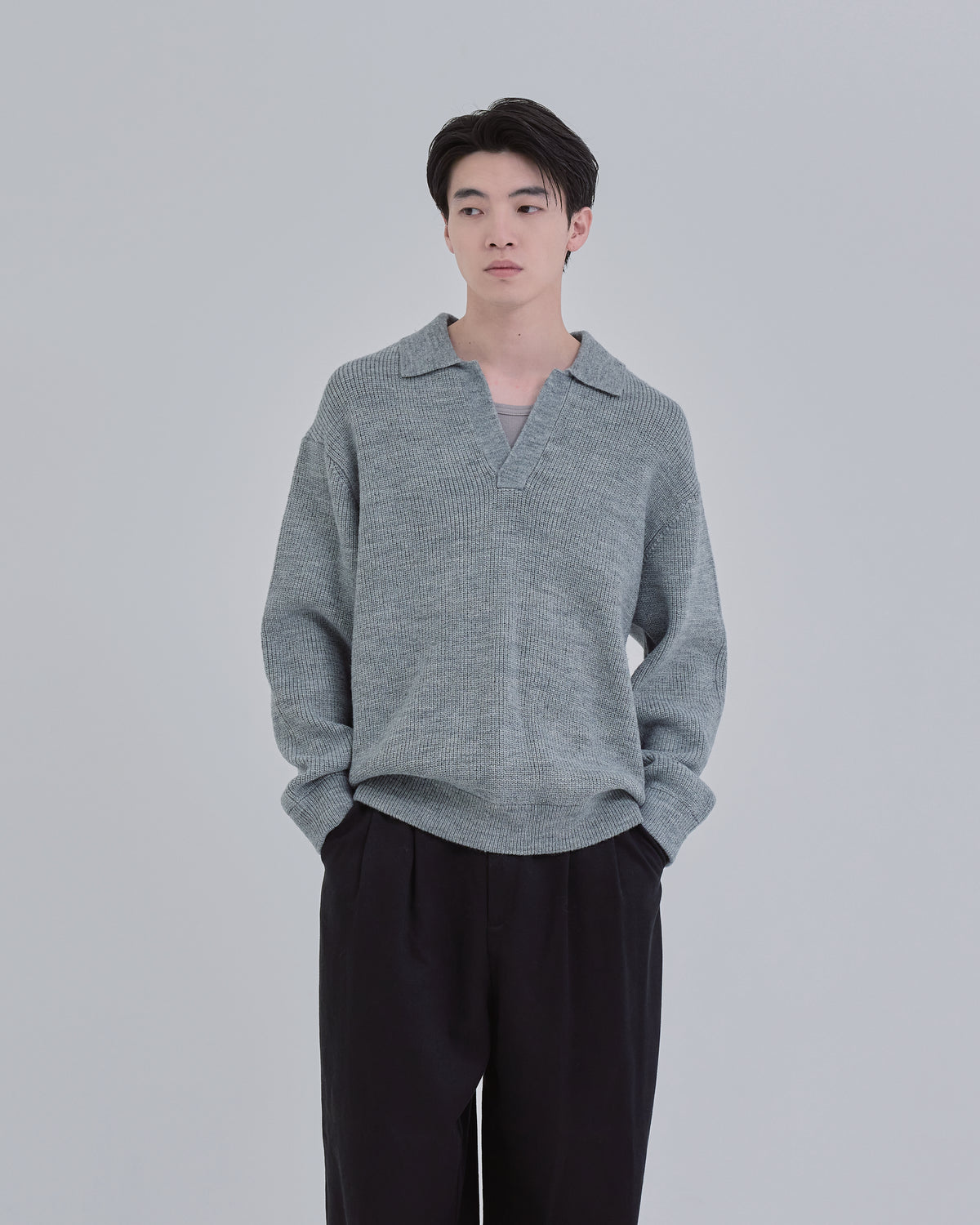 Wide Rib Skipper Knit -gray-