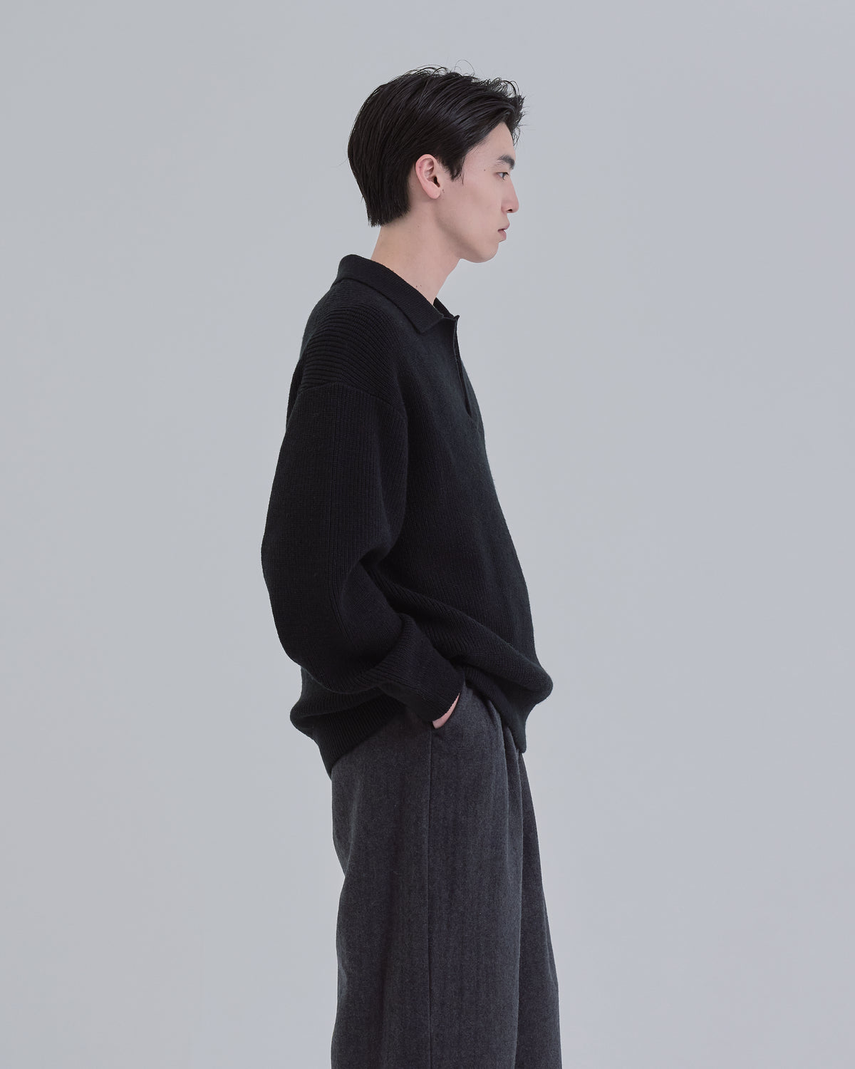 Wide Rib Skipper Knit -black-