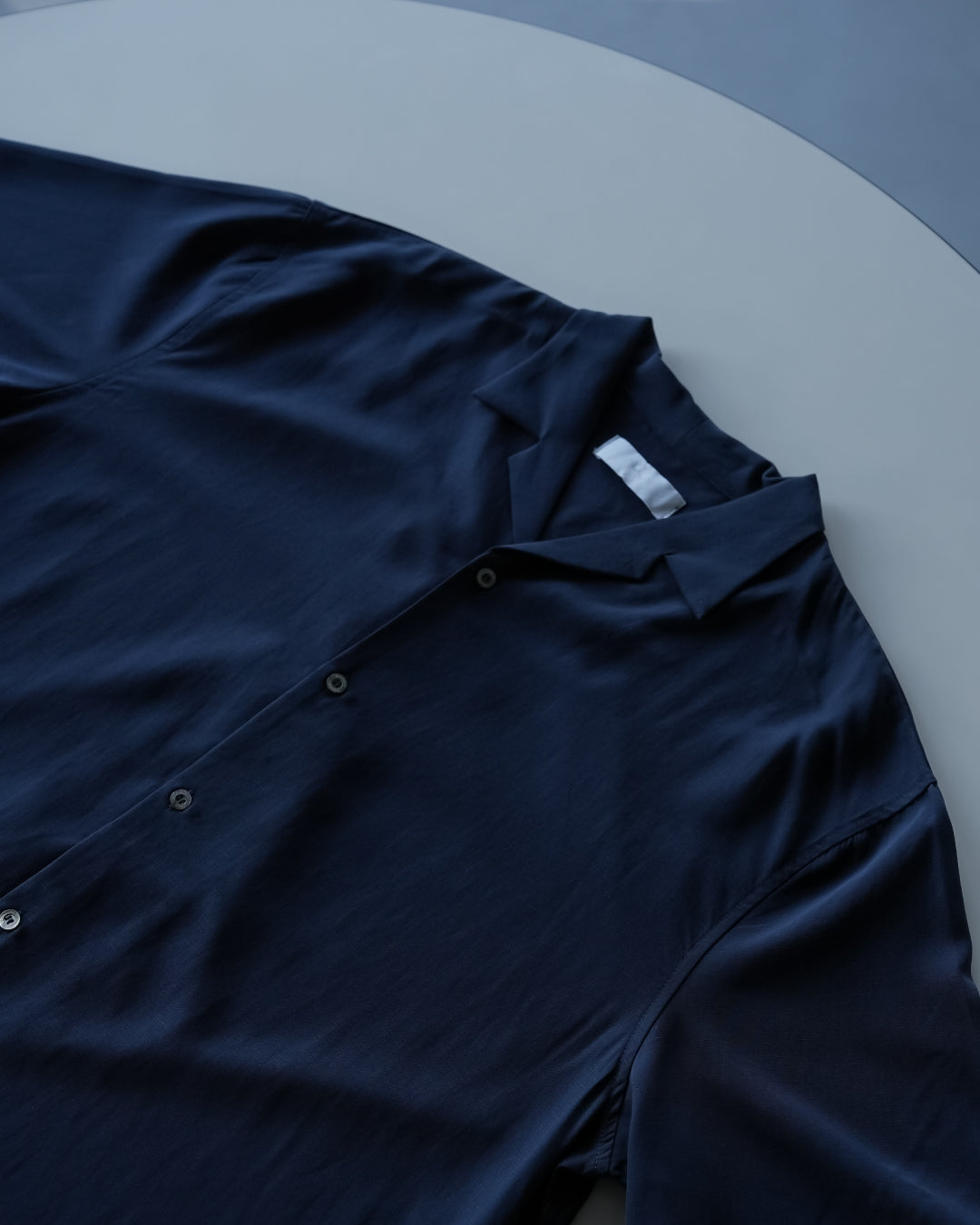 Linen Blend Open Collar S/S Shirt -navy-