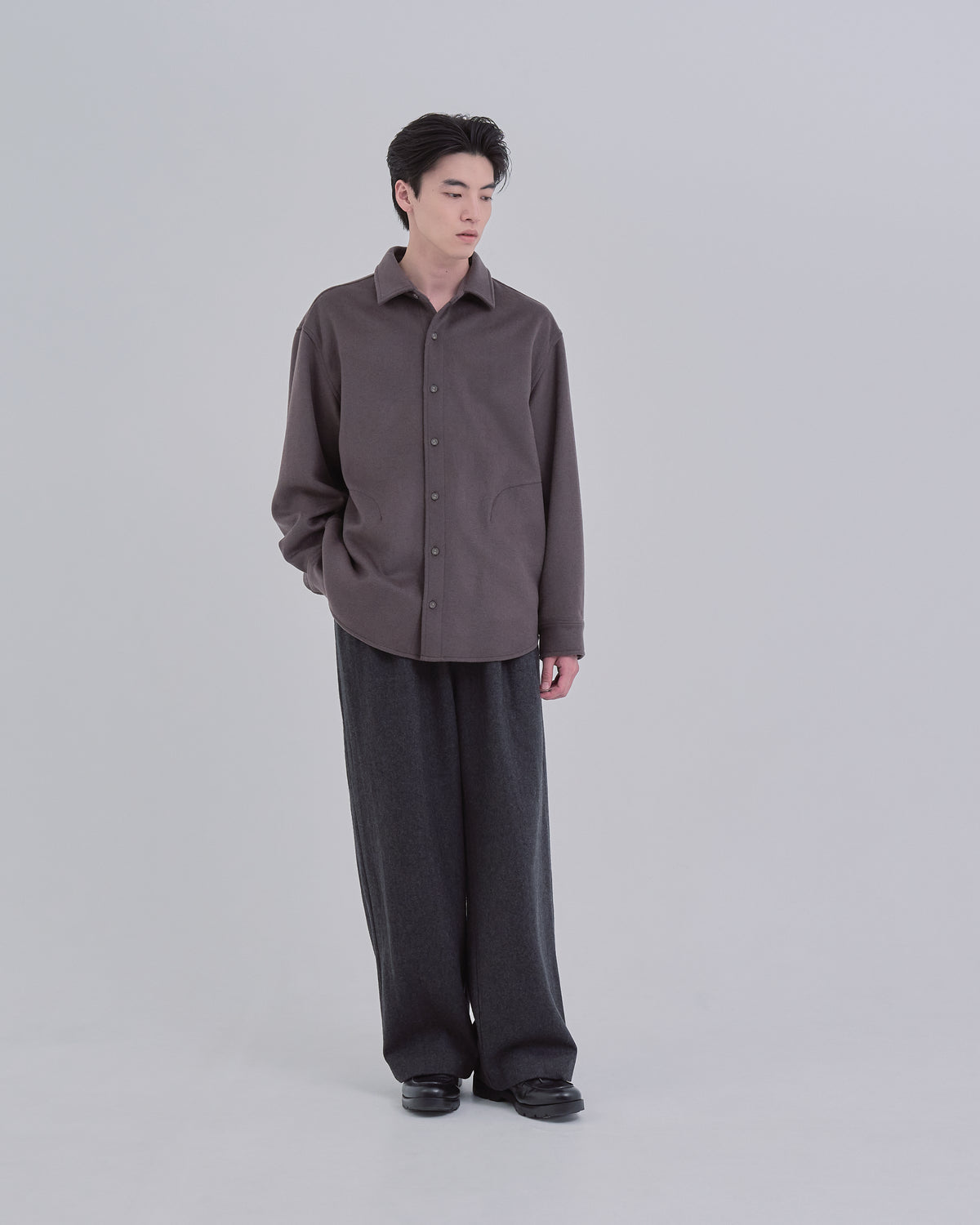 Relaxed Fit Light Melton Shirt -brown-
