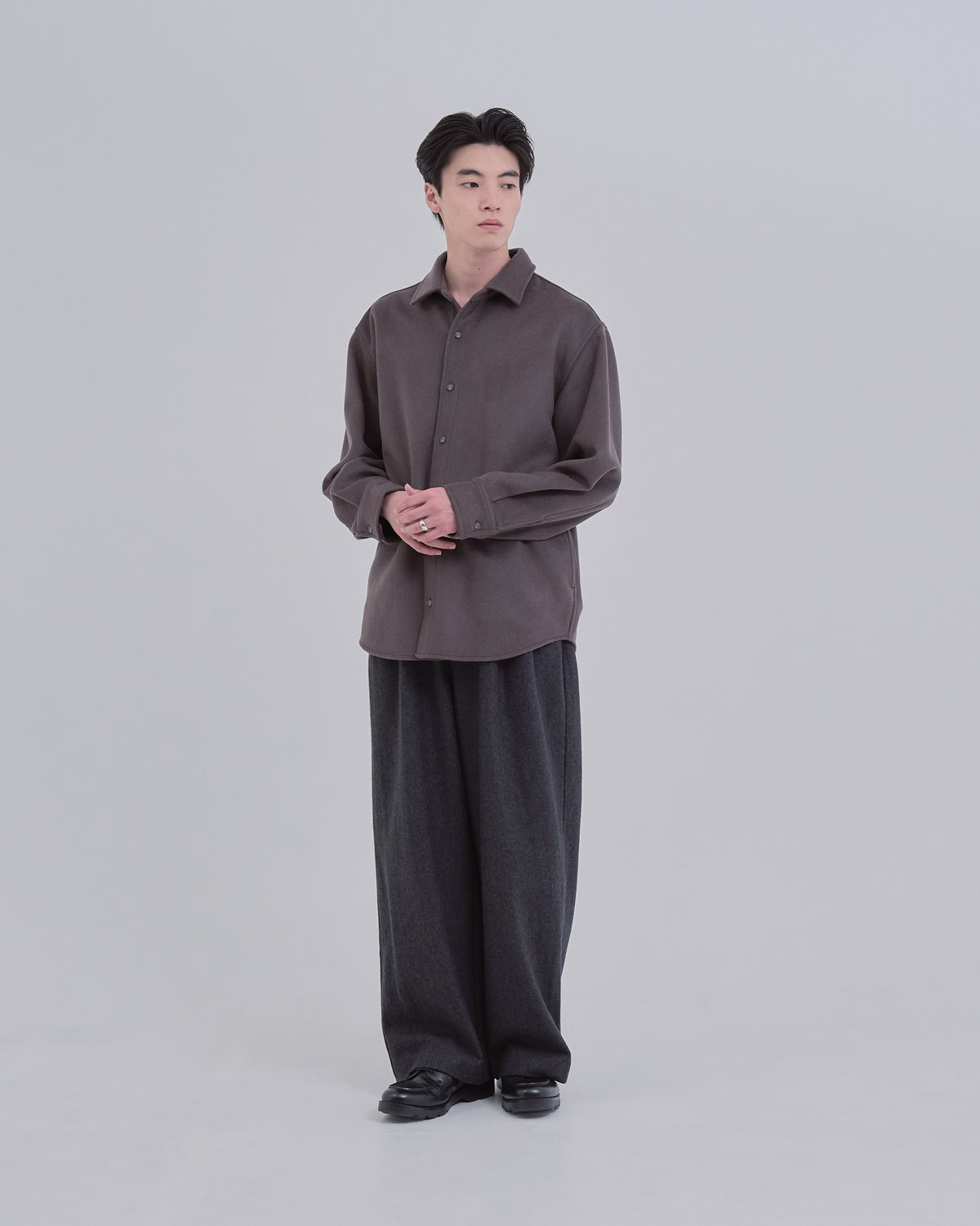 Relaxed Fit Light Melton Shirt -brown-