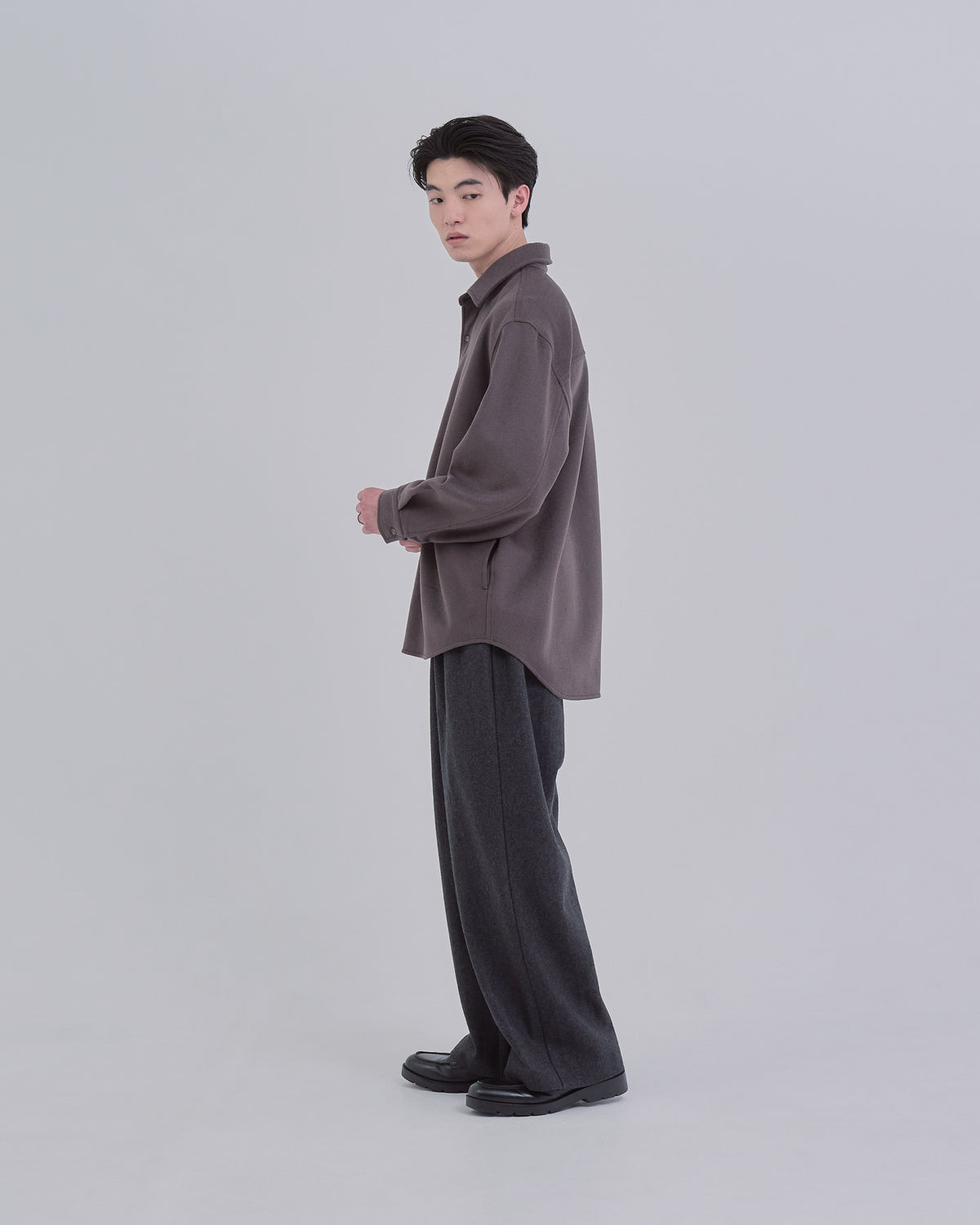 Relaxed Fit Light Melton Shirt -brown-