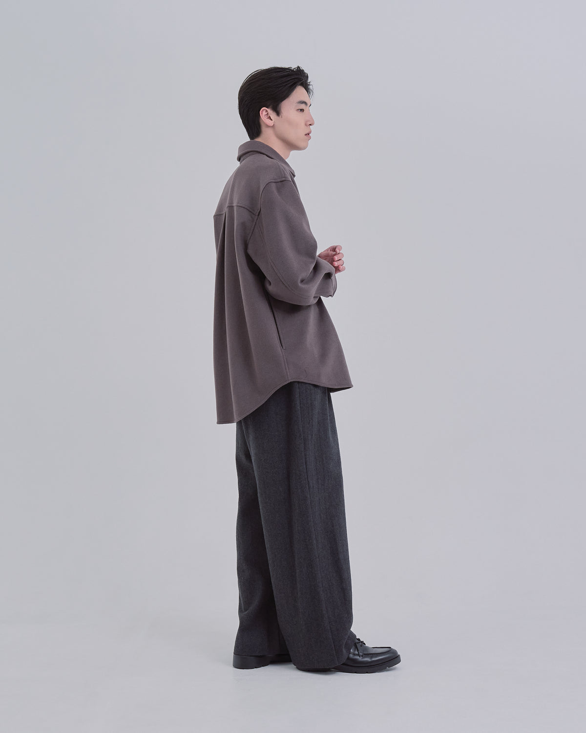 Relaxed Fit Light Melton Shirt -brown-
