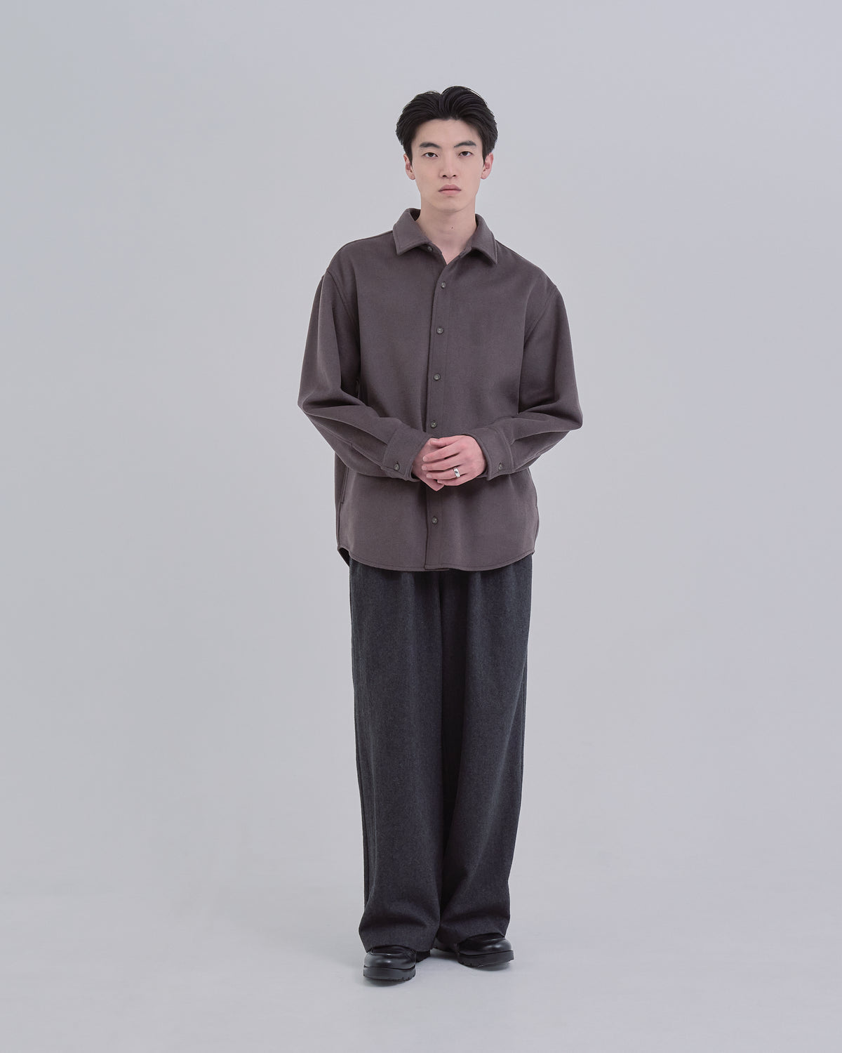 Relaxed Fit Light Melton Shirt -brown-