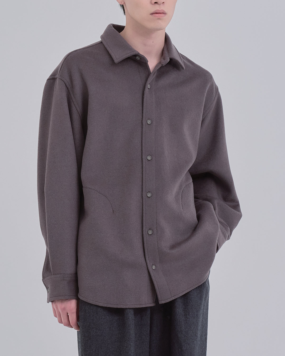 Relaxed Fit Light Melton Shirt -brown-