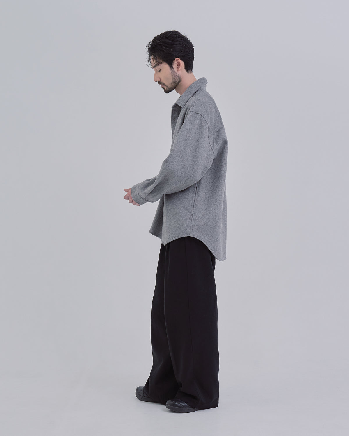 Relaxed Fit Light Melton Shirt -gray-