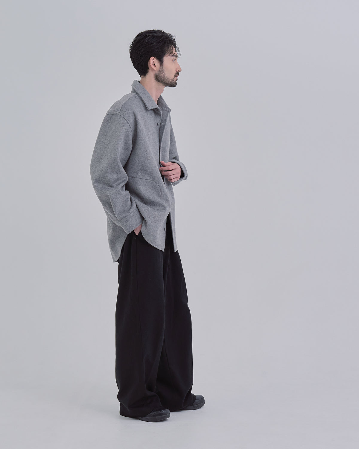 Relaxed Fit Light Melton Shirt -gray-