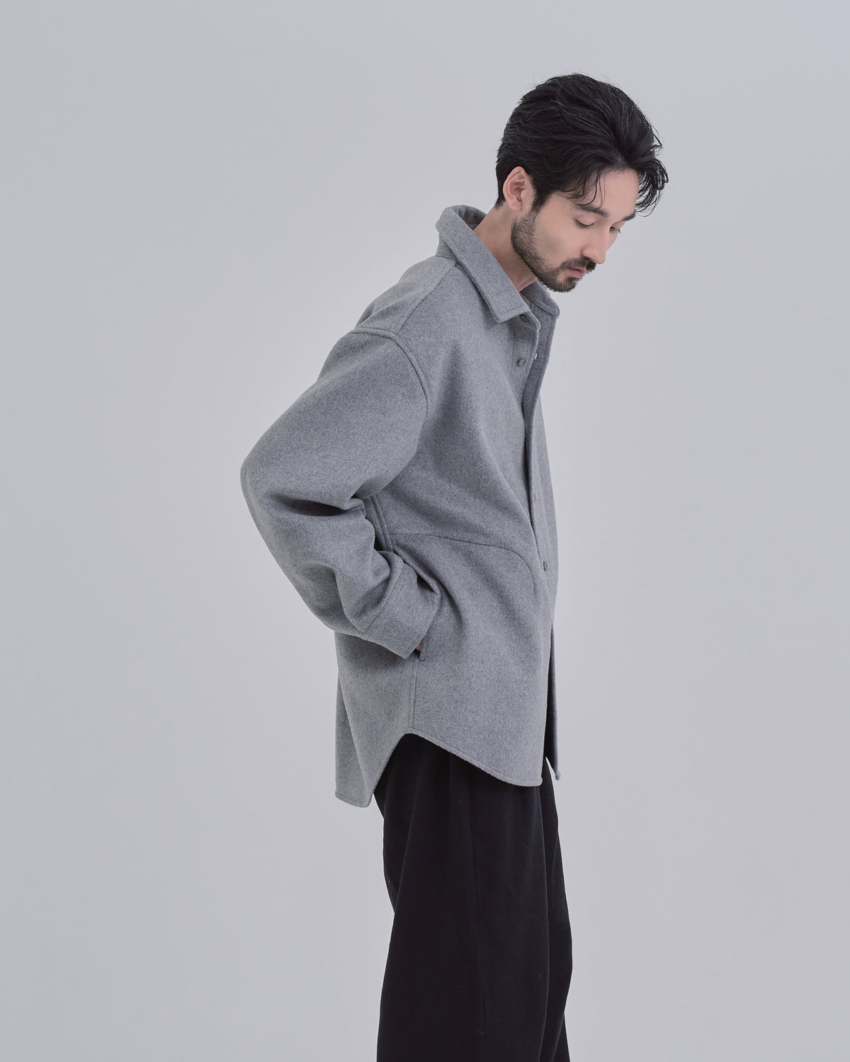 Relaxed Fit Light Melton Shirt -gray-