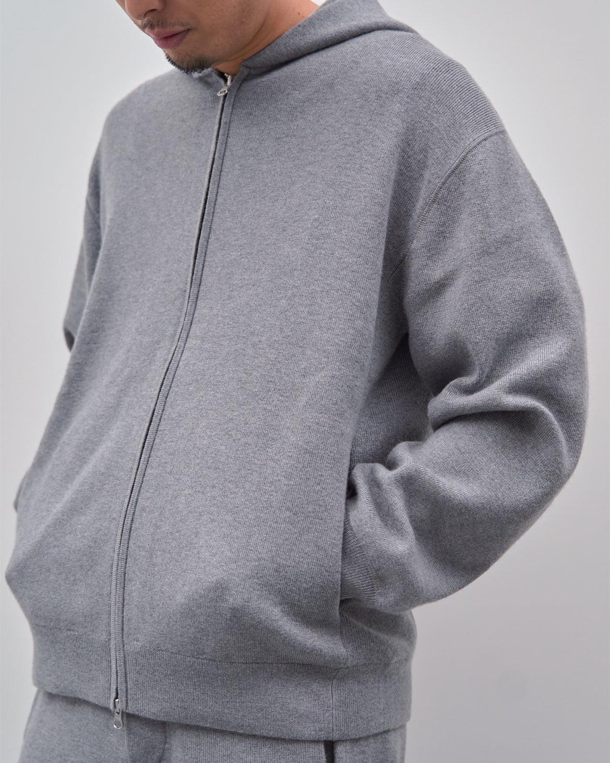 Full Zip Knit Hoodie -gray-