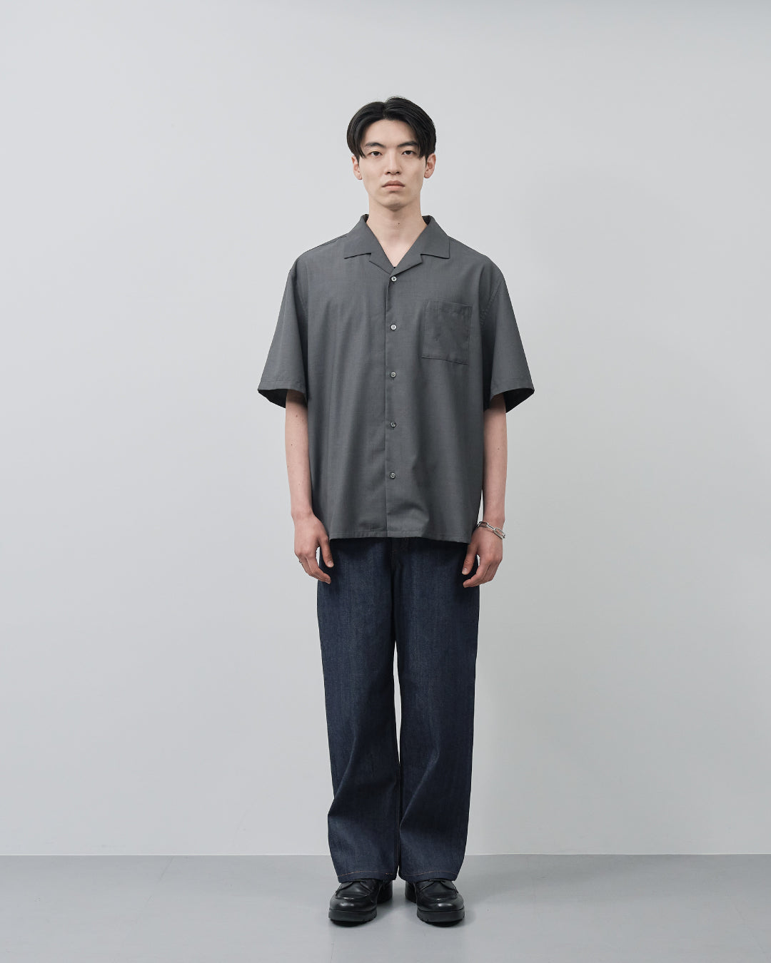 Italian Open-Collar S/S Shirt -charcoal-