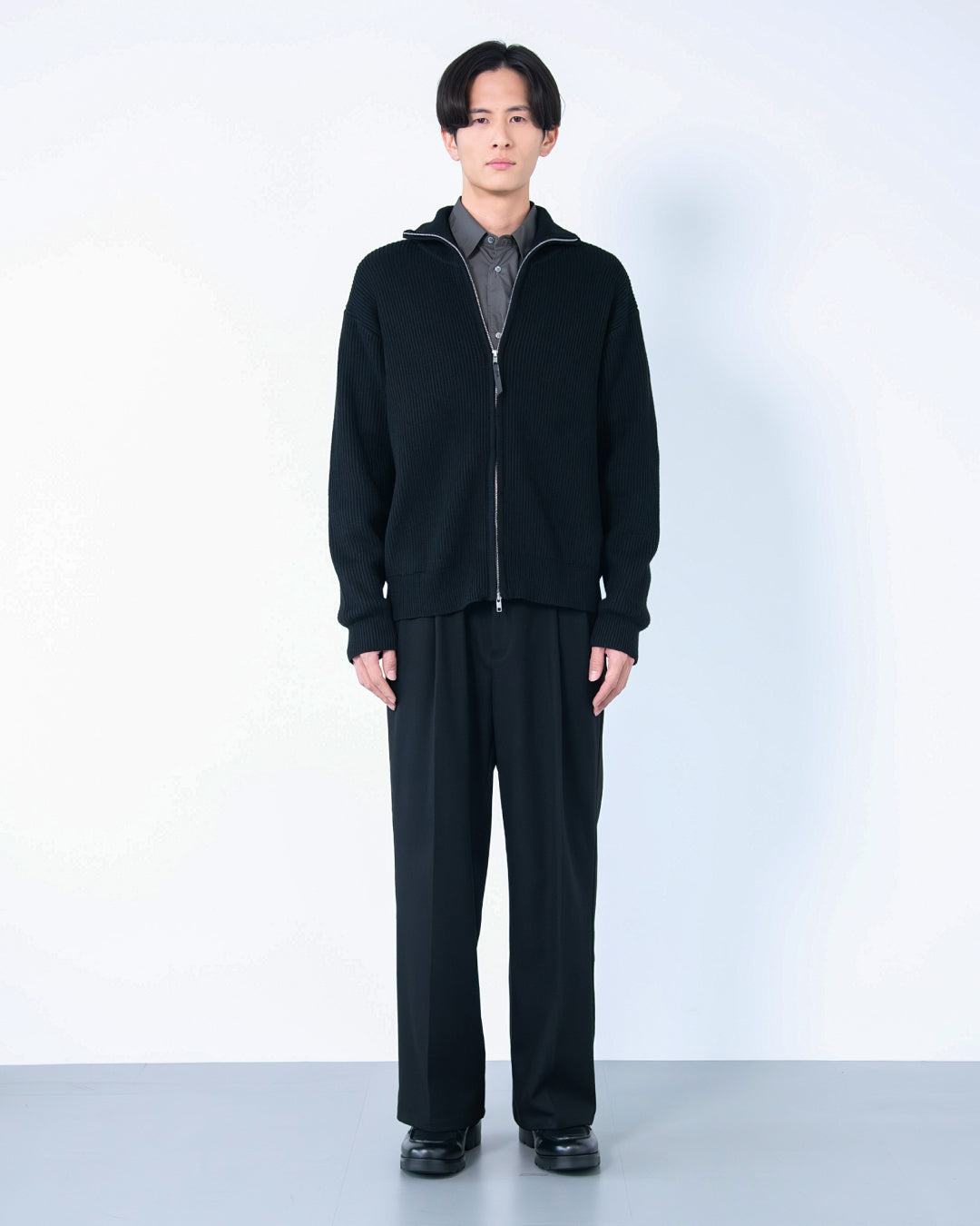 Wool Mixed Drivers Knit -black-