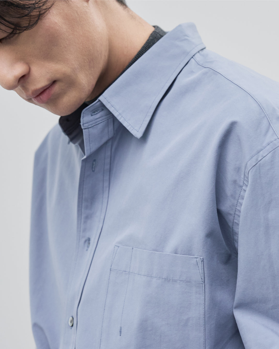 Cotton Broadcloth Regular Collar L/S Shirts -blue-