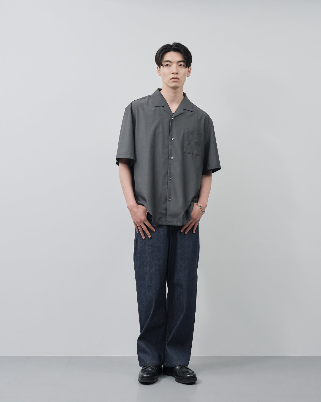 Italian Open-Collar S/S Shirt -charcoal-