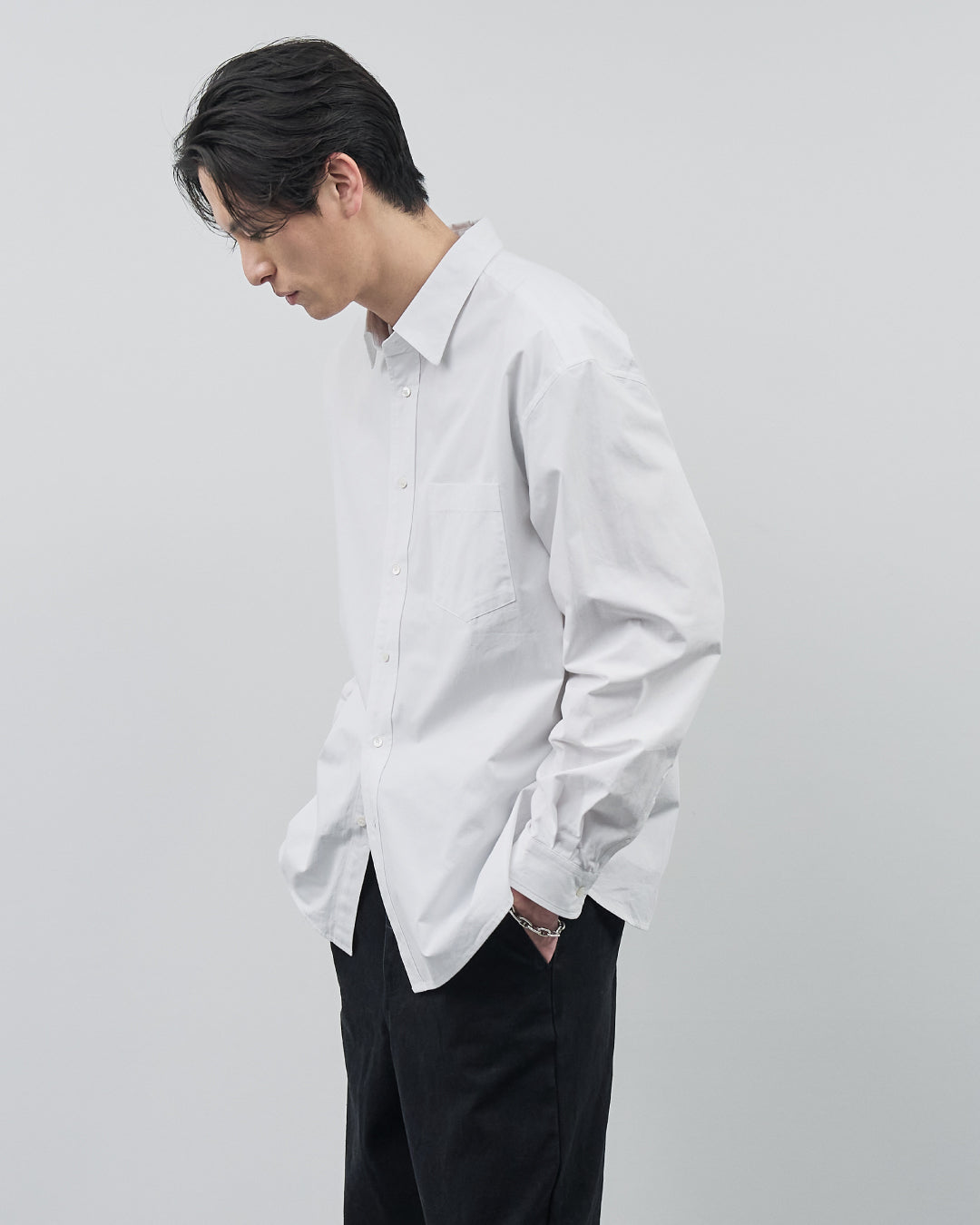 Cotton Broadcloth Regular Collar L/S Shirts -white-