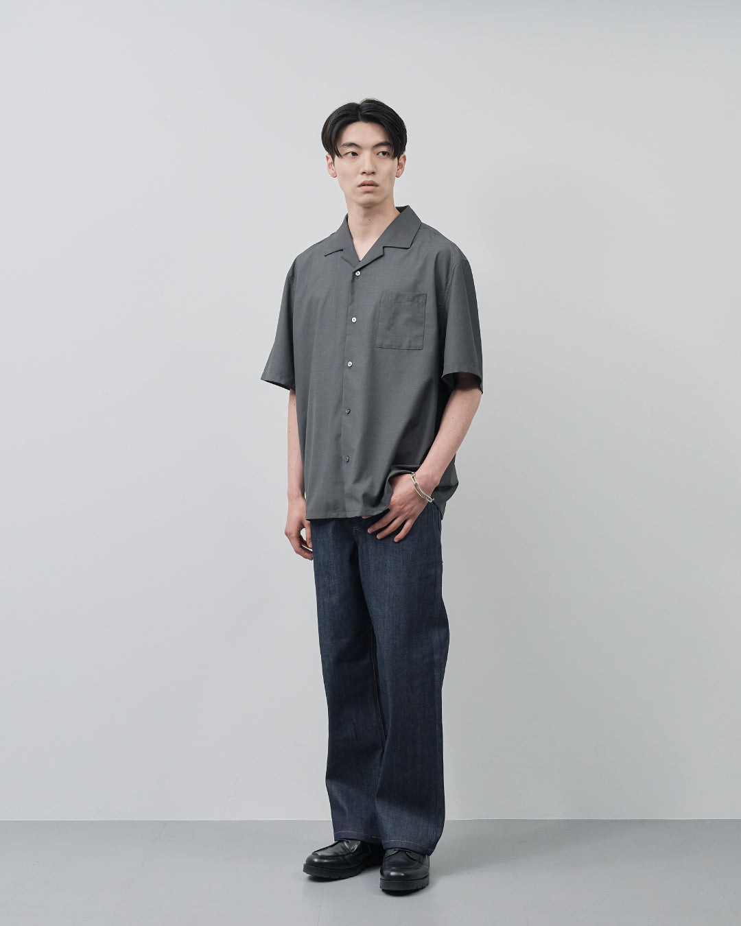 Italian Open-Collar S/S Shirt -charcoal-