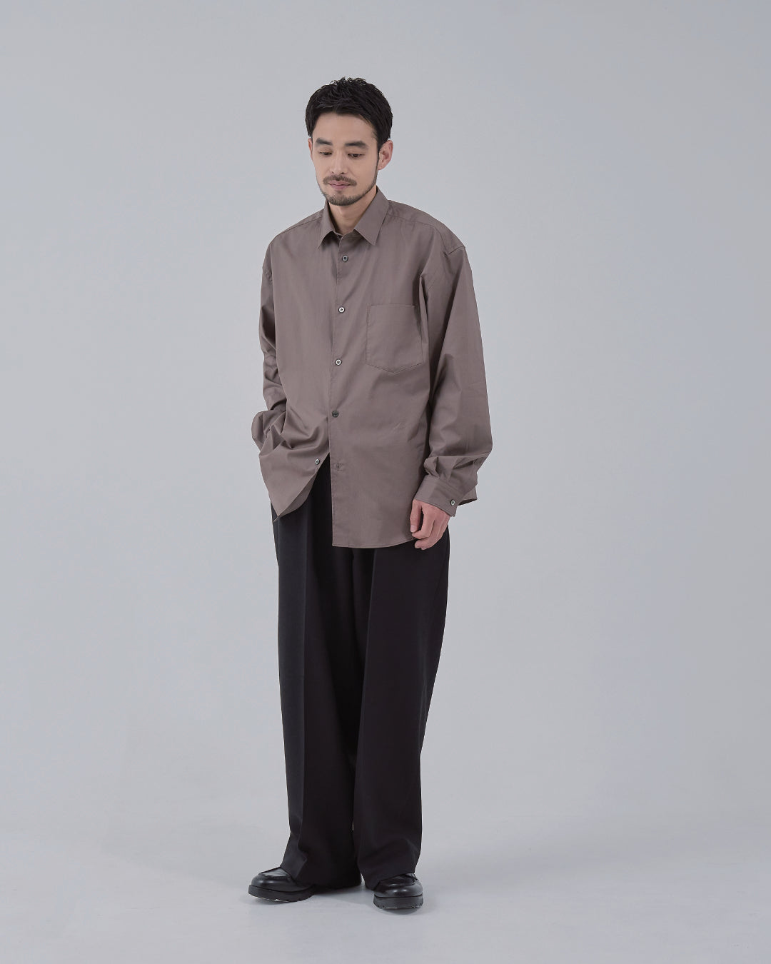 Relaxed Fit Regular Collar L/S Shirt -brown-