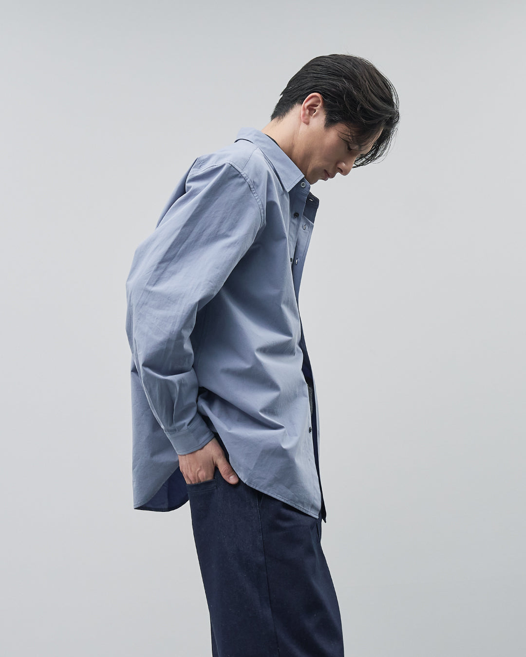 Cotton Broadcloth Regular Collar L/S Shirts -blue-