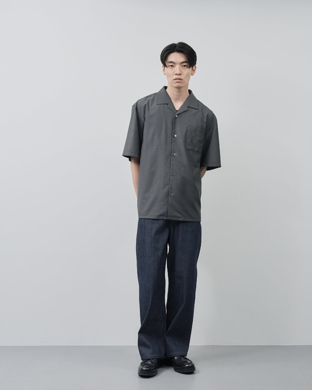 Italian Open-Collar S/S Shirt -charcoal-