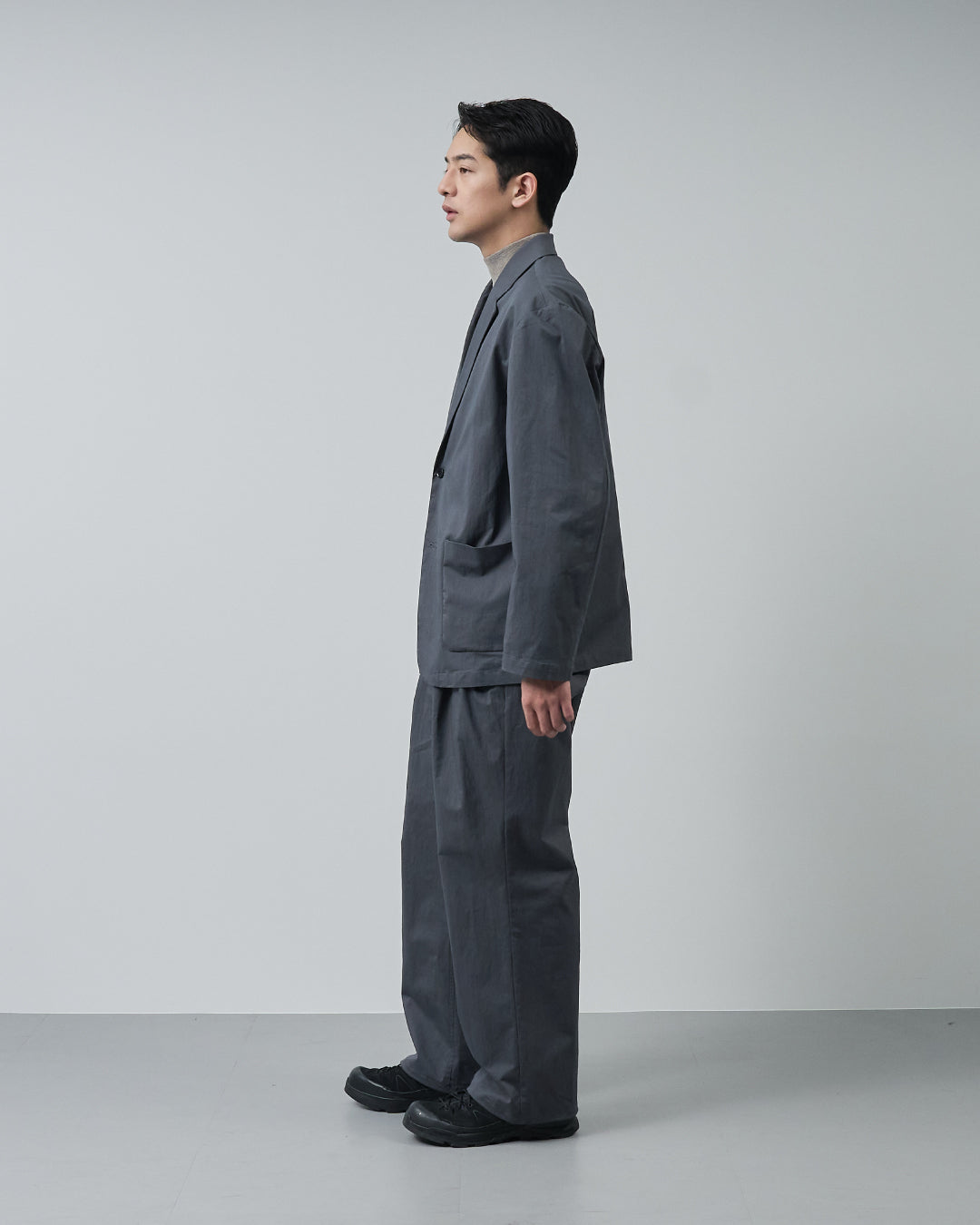Cotton×Nylon Wide Straight Easy Slacks -charcoal-