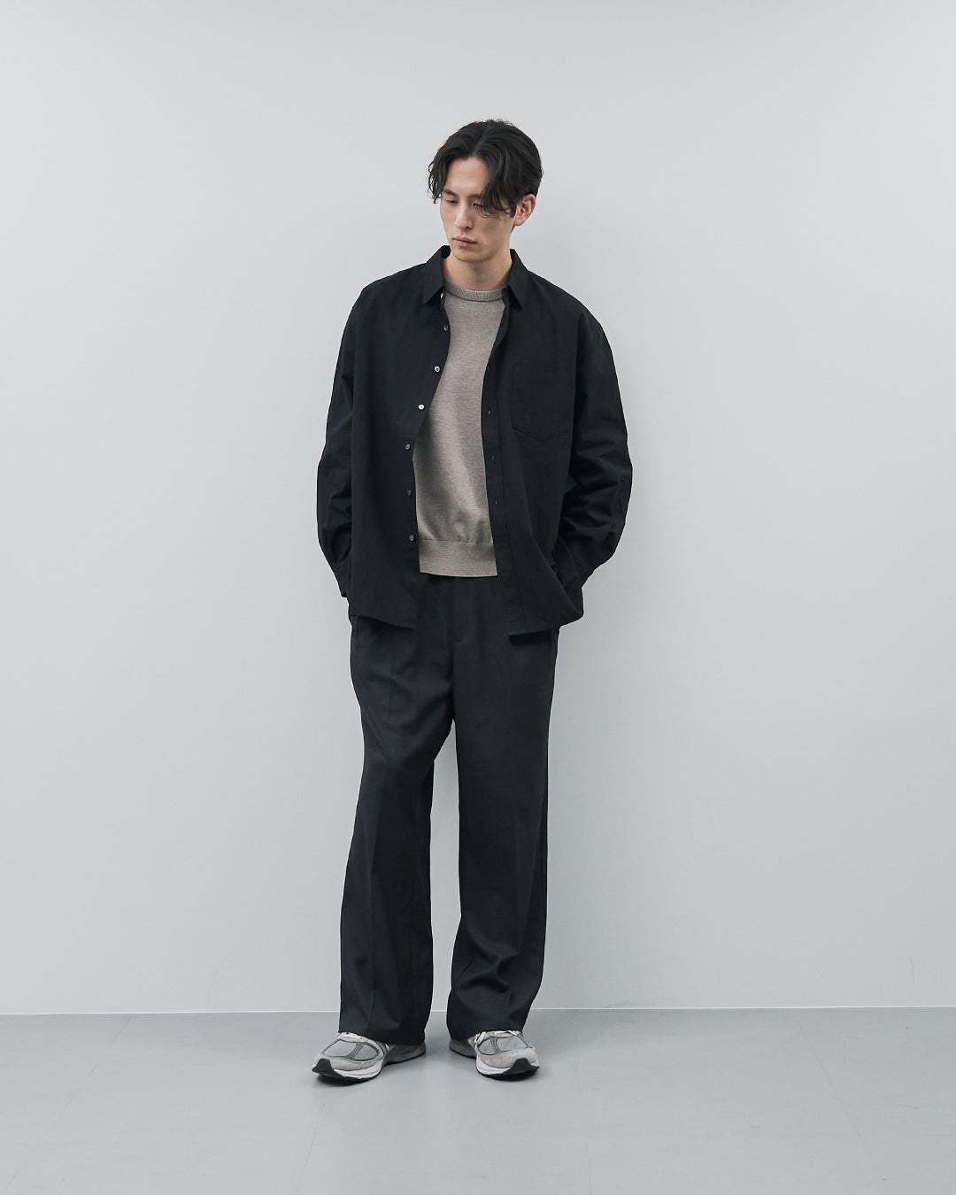 Cotton Broadcloth Regular Collar L/S Shirts -black-