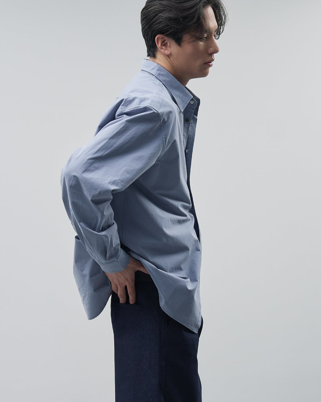 Cotton Broadcloth Regular Collar L/S Shirts -blue-