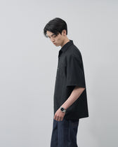 Italian Open-Collar S/S Shirt -black-