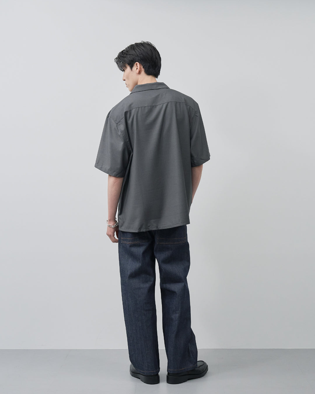 Italian Open-Collar S/S Shirt -charcoal-