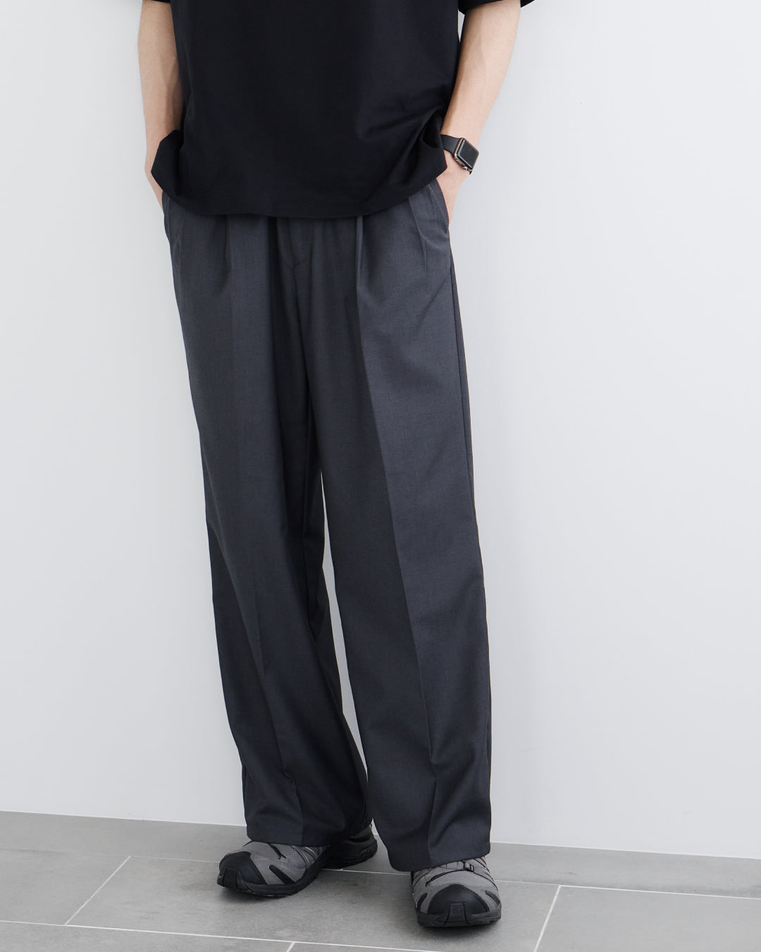 2Tuck Wide Slacks-gray-