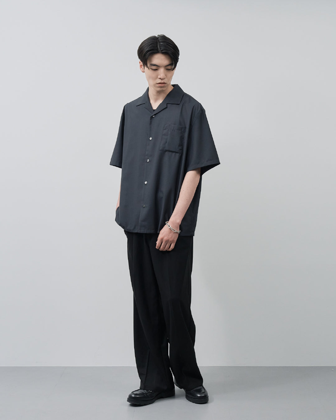 Italian Open-Collar S/S Shirt -navy-