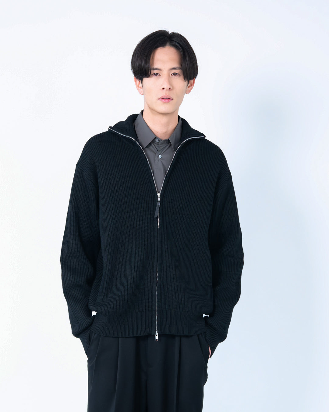 Wool Mixed Drivers Knit -black-