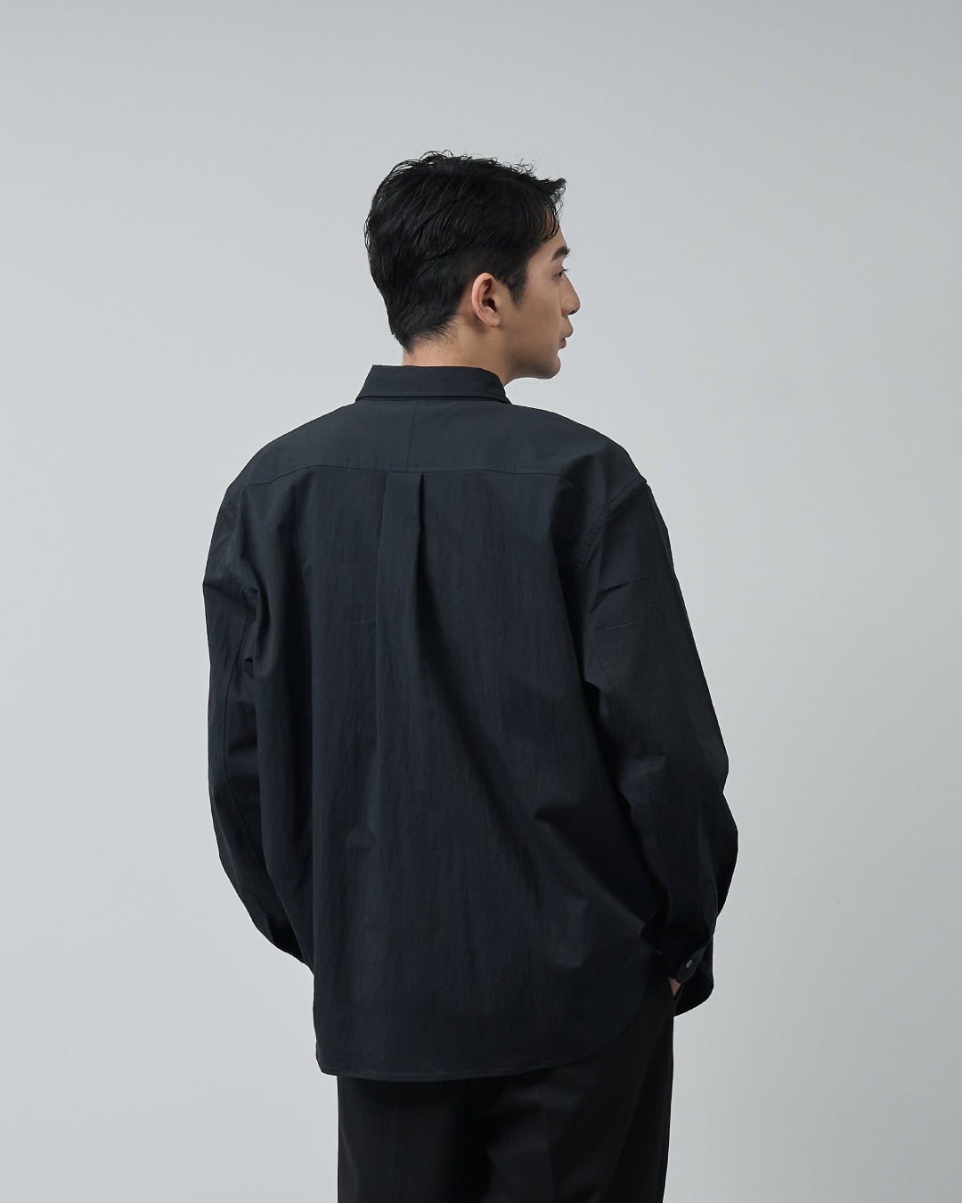 Cotton×Nylon Regular Collar L/S Shirts -black-