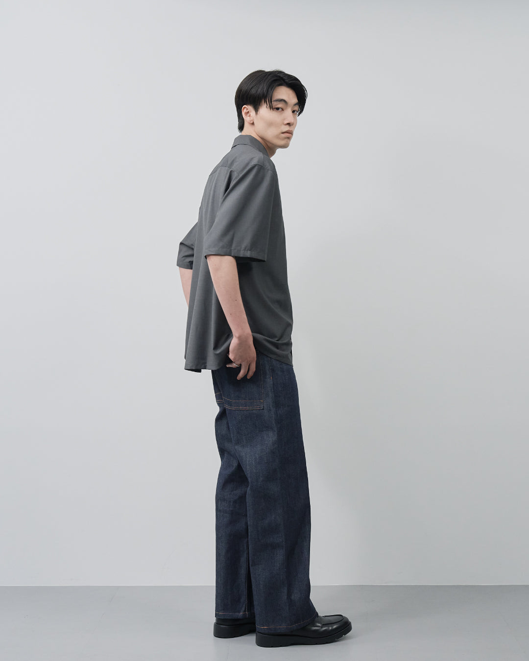 Italian Open-Collar S/S Shirt -charcoal-