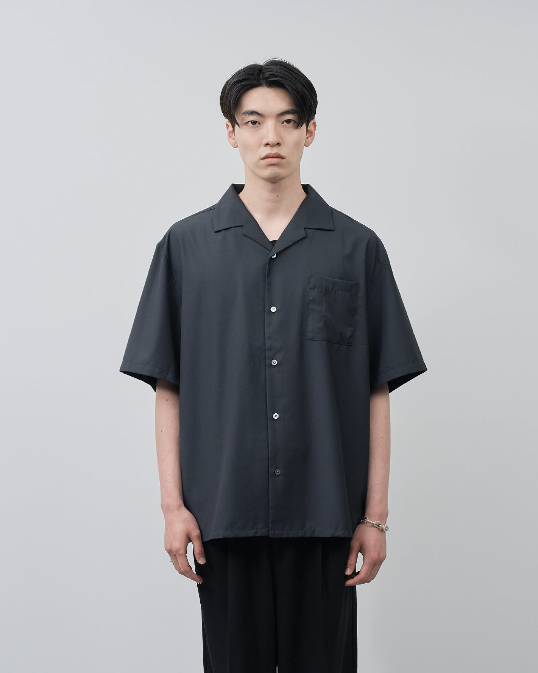 Italian Open-Collar S/S Shirt -navy-