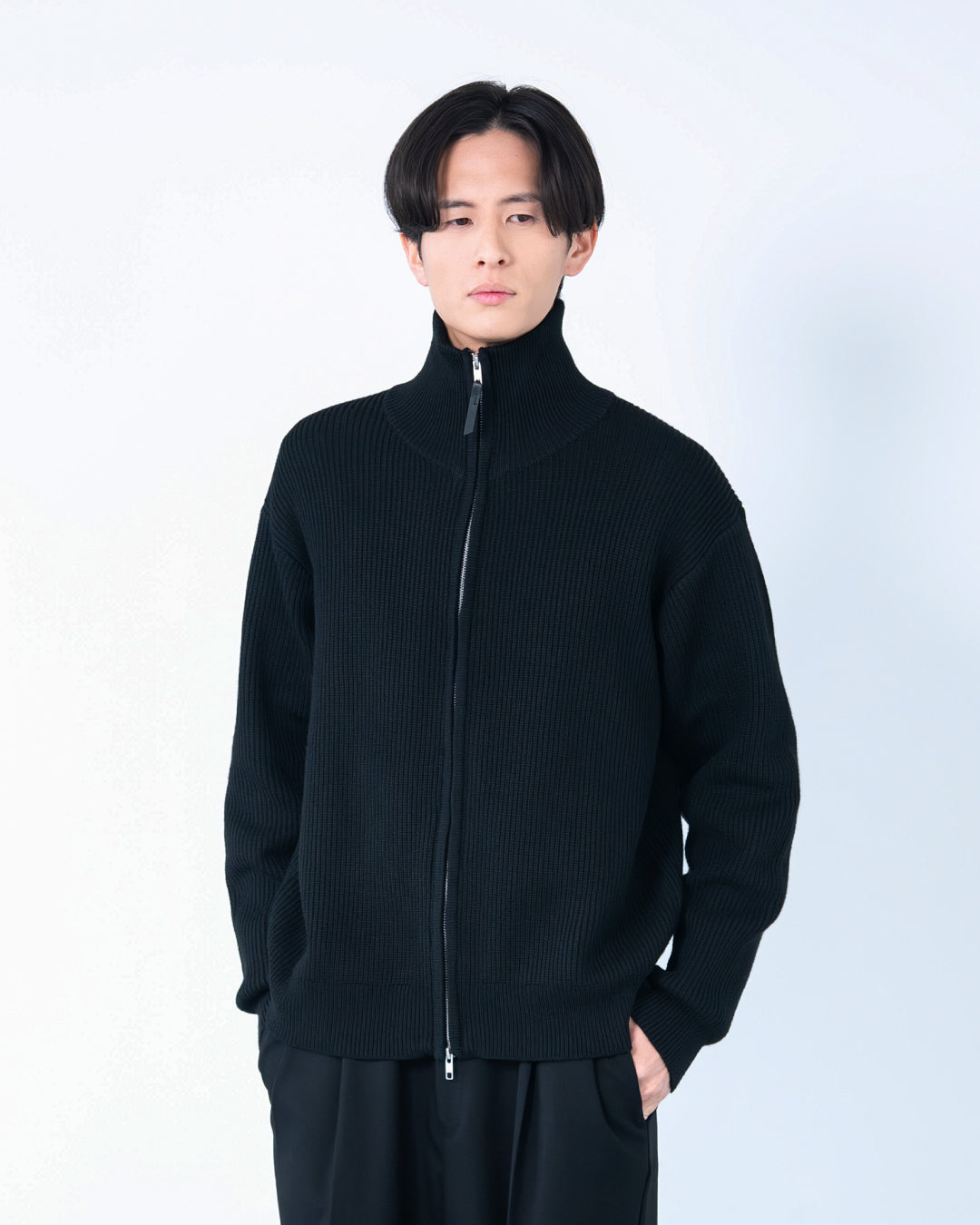 Wool Mixed Drivers Knit -black-