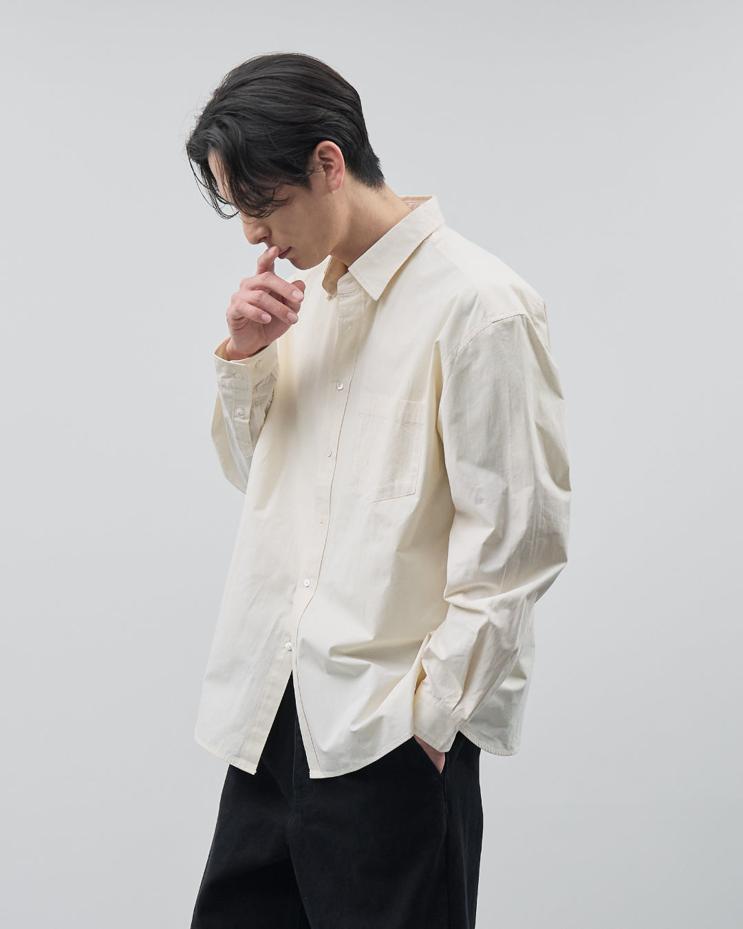 Cotton Broadcloth Regular Collar L/S Shirts -ivory-